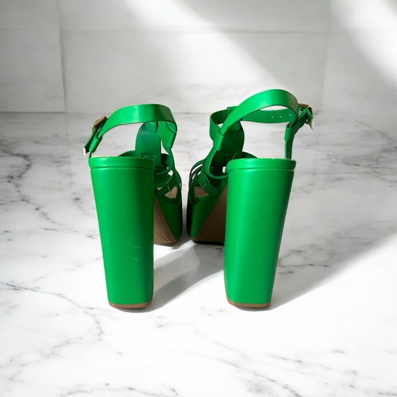 Green Strappy Caged Chunky Heel Women's Sandals Sz 7.5 Brand New - Picture 3 of 6